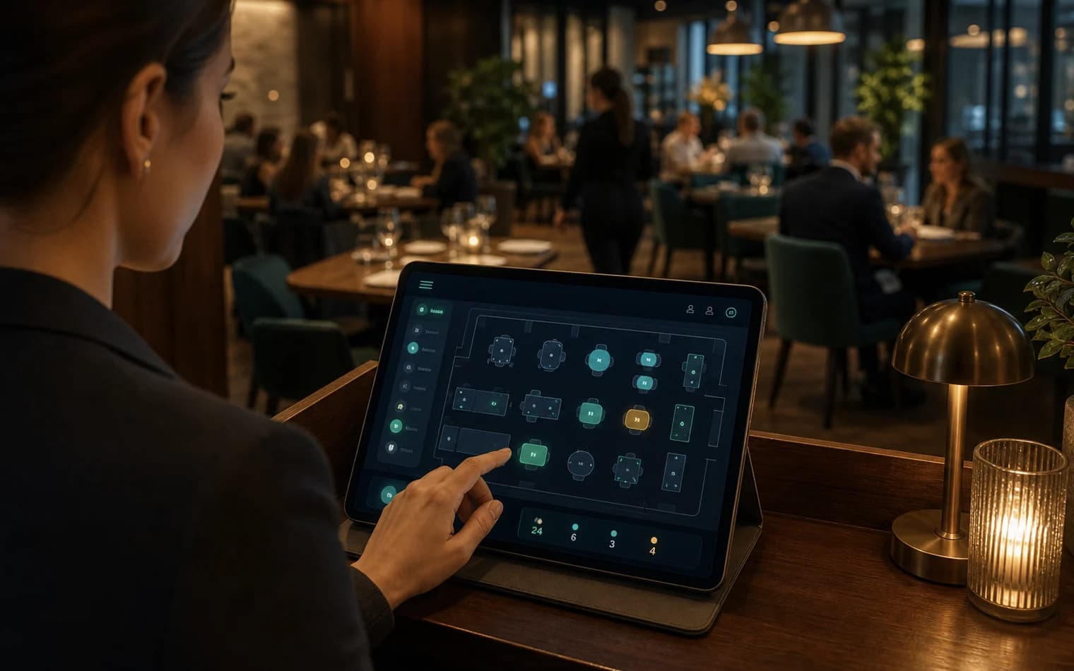 Éttermi asztaltérkép használata tableten a vendégtérben